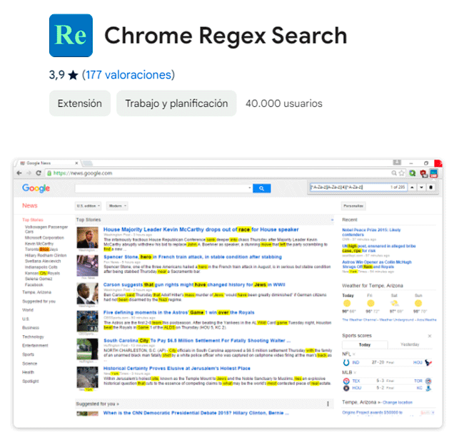 Chrome Regex Search
